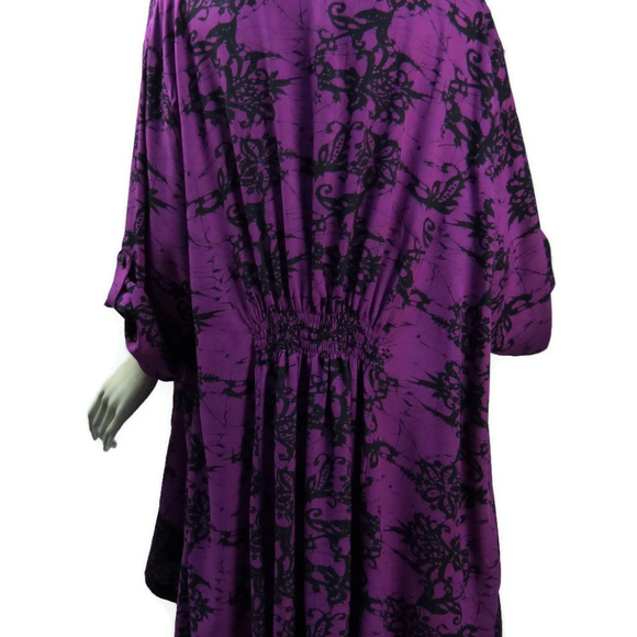 Purple Batik Tunic Sz 2X Relaxed Hi-Lo Hem - Picture 4 of 7